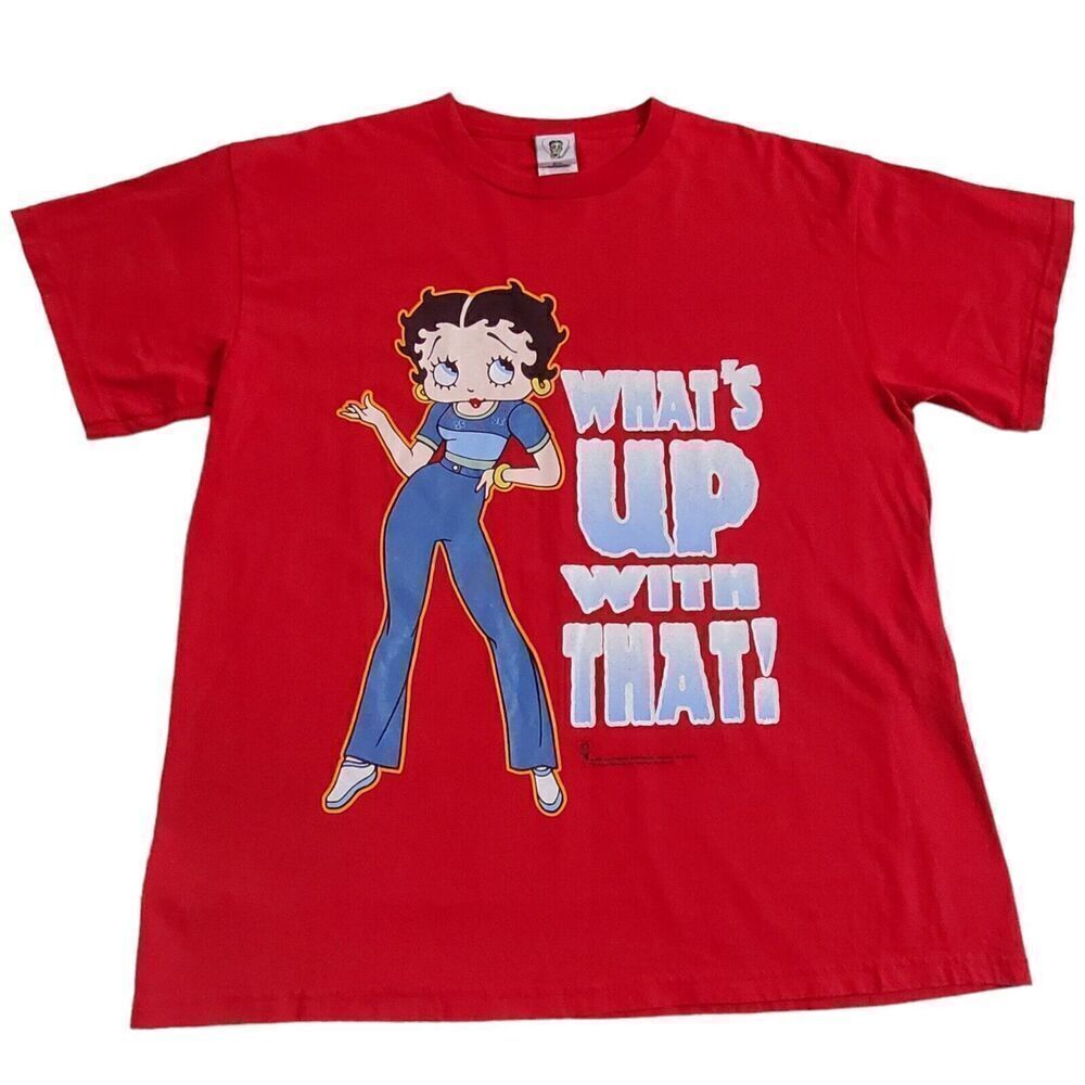 Vintage Betty Boop T Shirt Size L Red Whats Up With That Y2K 2000 Freeze